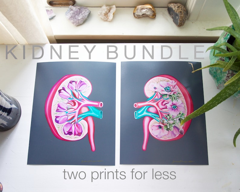 Floral Kidney Charity Bundle Anatomical Art Prints Human Body Medical Art image 1