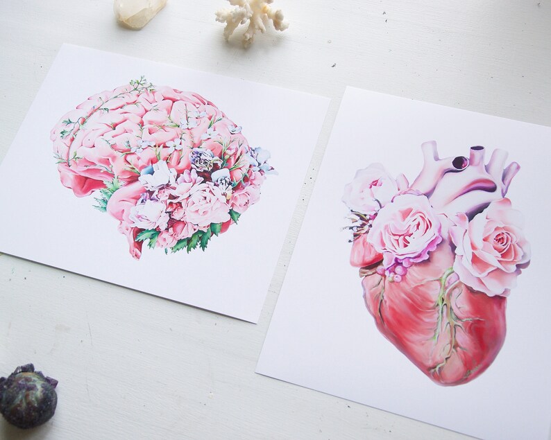 Floral Brain White Background Print of Oil Painting - Anatomical Art ...