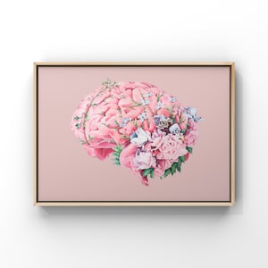 Floral Brain Pink Background Print of Oil Painting Anatomical Art Print Human Body Medical Art image 7