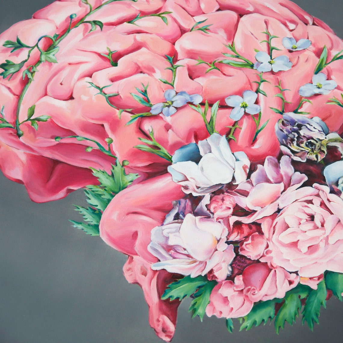 Floral Anatomy: Brain Print of Oil Painting Anatomical Art | Etsy