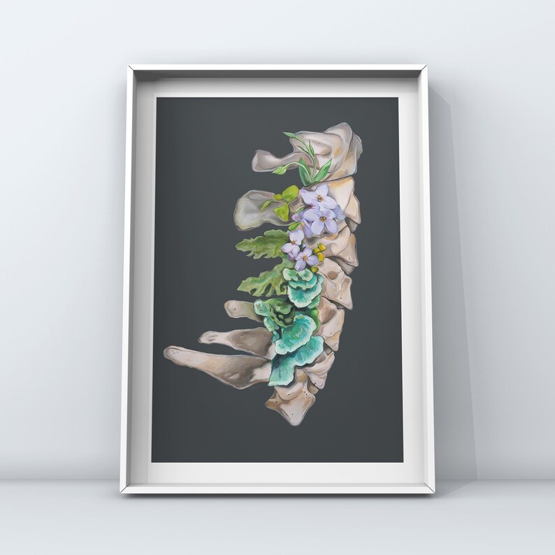 Floral Cervical Spine Vertebrae Print of Oil Painting Anatomical Art Print Human Body Medical Art image 6