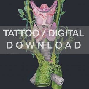 Tattoo/Digital Download Floral Thyroid Larynx Instant Art