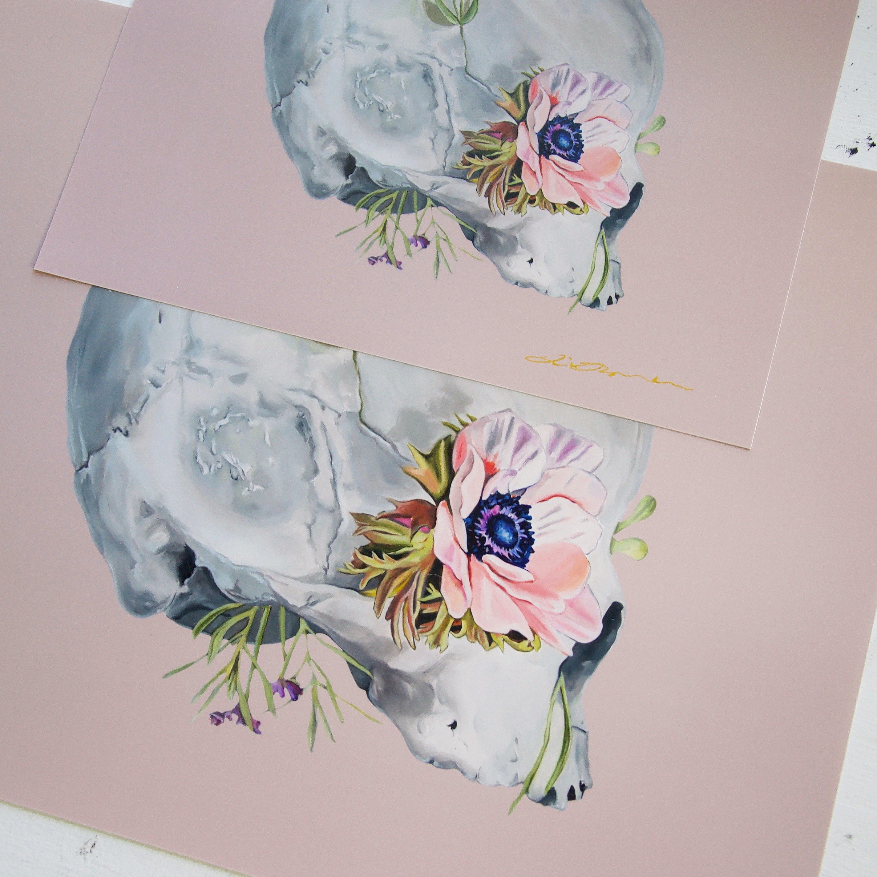 Floral Skull Pink Print of Oil Painting - Anatomical Art Print - Human ...