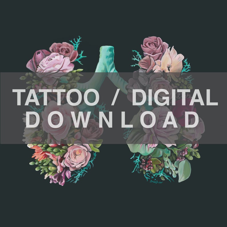 Tattoo/Digital Download Floral Lungs II Anatomy Artwork image 1