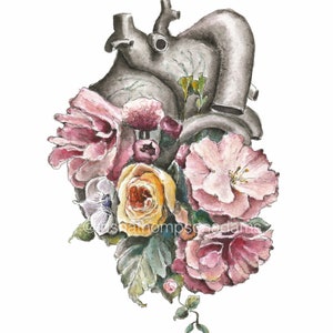 Floral Anatomy: Heart Print of Watercolor Anatomical Art Print Human Body Medical Art Clinical Wall Art Nurse Gift image 3