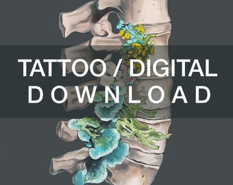 Tattoo/Digital Download Floral Lumbar Spine Anatomy Instant Art