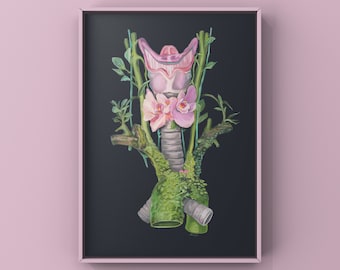 Floral Thyroid Larynx Anatomy Print of Oil Painting - Anatomical Art Print - Human Body - Medical Art