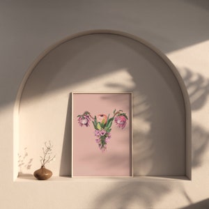 Uterus with Flowers 5x7, 8x10, 11x14 Wall Art  - Anatomical Womb Art - OBGYN - Doula Gift - Pregnancy Art - Fertility