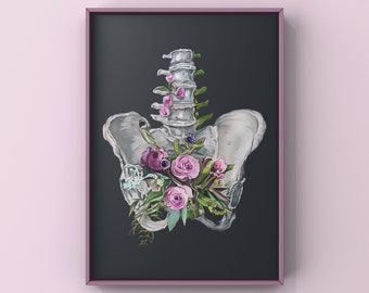 Floral Pelvis Anatomical Art Print - Pelvic Floor with Flowers, Medical wall art, Physical therapy gift, Pregnancy, Human anatomy