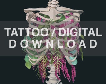 Tattoo/Digital Download Floral Thoracic Cage Anatomy Art