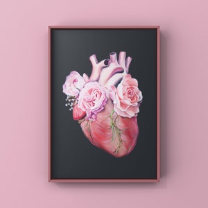 Floral Heart II Anatomy Heart Print of Oil Painting Anatomical Art Print Human Body Flower Medical Art Cardiology Gift image 1