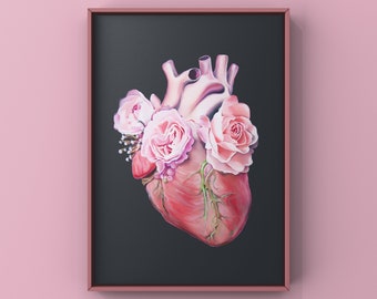 Floral Heart II Anatomy Heart Print of Oil Painting - Anatomical Art Print - Human Body - Flower Medical Art - Cardiology Gift