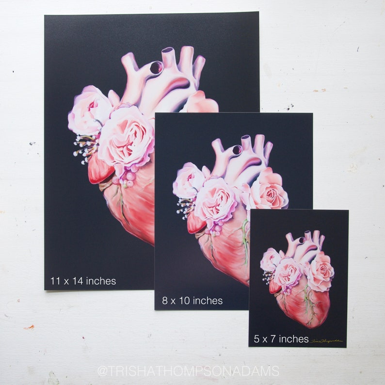 Floral Heart II Anatomy Heart Print of Oil Painting Anatomical Art Print Human Body Flower Medical Art Cardiology Gift image 3