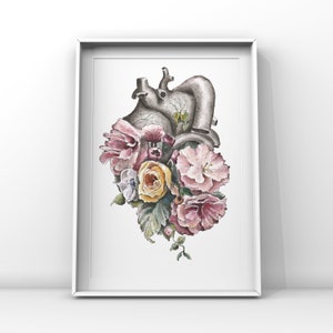 Floral Anatomy: Heart Print of Watercolor Anatomical Art Print Human Body Medical Art Clinical Wall Art Nurse Gift image 1