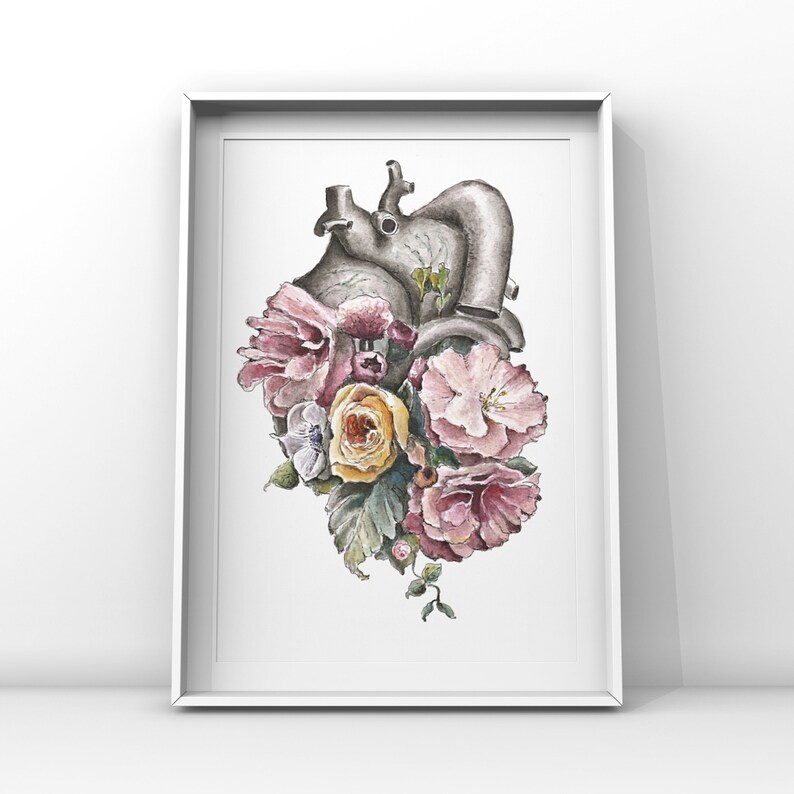 Floral Anatomy: Heart Print of Watercolor Anatomical Art Print Human Body Medical Art Clinical Wall Art Nurse Gift image 1