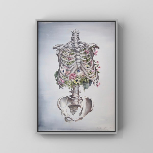 Floral Anatomy: Skeleton Print of Oil Painting - Anatomical Art Print - Human Body - Medical Art