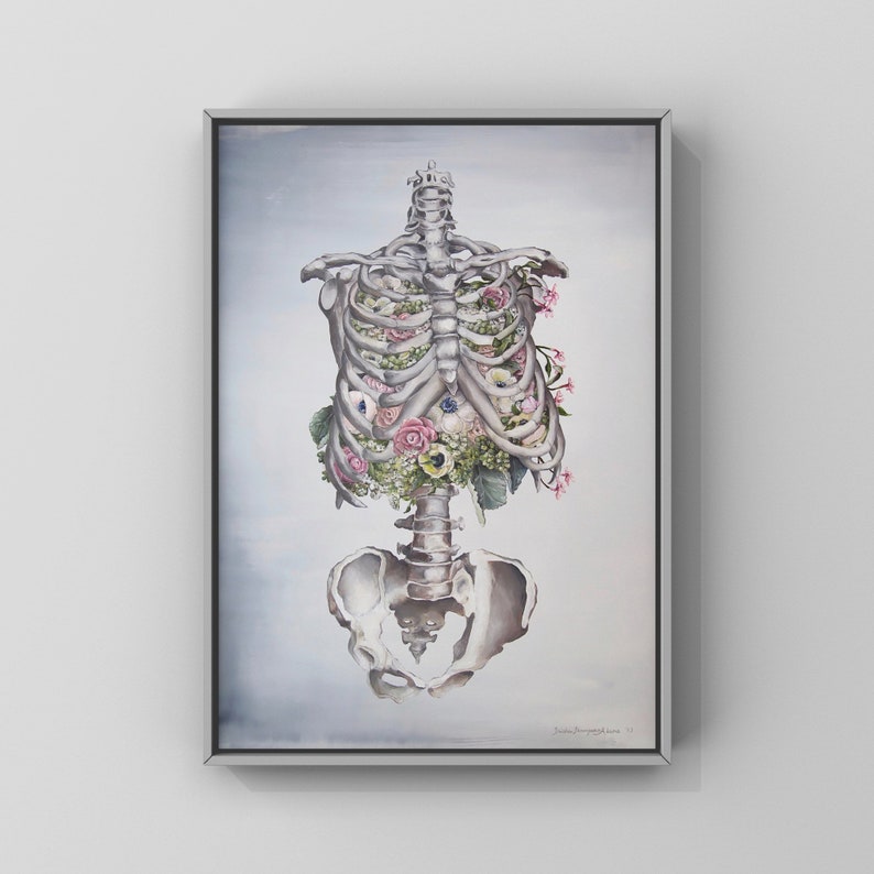 Floral Anatomy: Skeleton Print of Oil Painting Anatomical Art Print Human Body Medical Art image 1