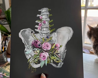 Pelvic Floor Floral Anatomical Art Print - Pelvis with Flowers, Medical wall art, Physical therapy gift, Pregnancy