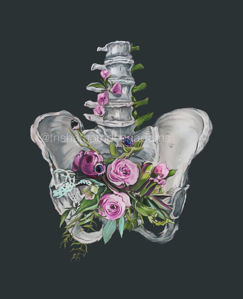 Impression d'art anatomique bassin floral Plancher pelvien avec fleurs, Art mural médical, Cadeau de kinésithérapie, Grossesse, Anatomie humaine image 4