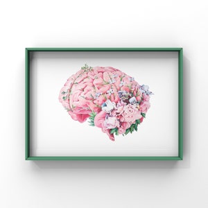 Floral Brain White Background Print of Oil Painting Anatomical Art Print Human Body Medical Art image 1