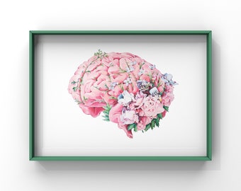 Floral Brain White Background Print of Oil Painting - Anatomical Art Print - Human Body - Medical Art