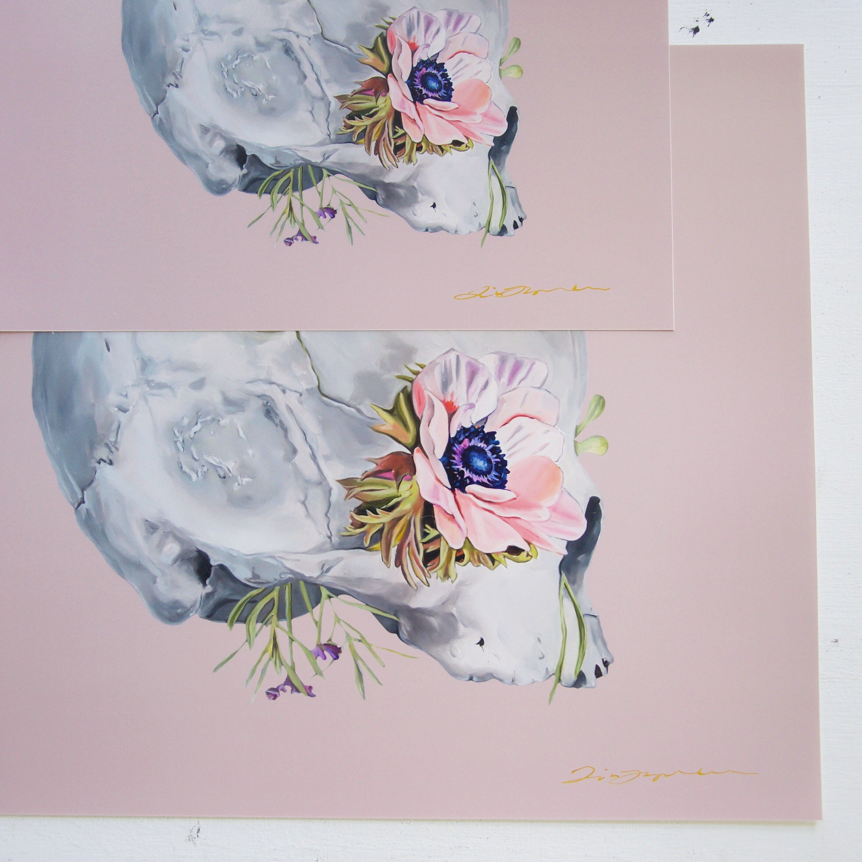 Floral Skull Pink Print of Oil Painting - Anatomical Art Print - Human ...