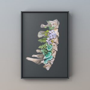 Floral Cervical Spine Vertebrae Print of Oil Painting Anatomical Art Print Human Body Medical Art image 3