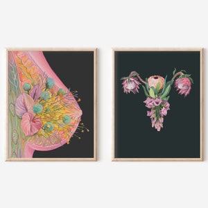 Breast + Uterus Print Bundle: Female Floral Anatomy Gift Idea for Pregnancy, Breastfeeding, OBGYN, Midwife, Doula, Mothers Day