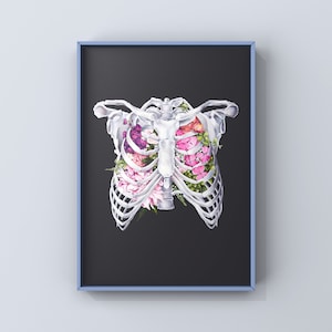 Floral Ribcage Thoracic Print of Oil Painting - Anatomical Art Print - Human Body - Medical Art - Anatomy Flowers