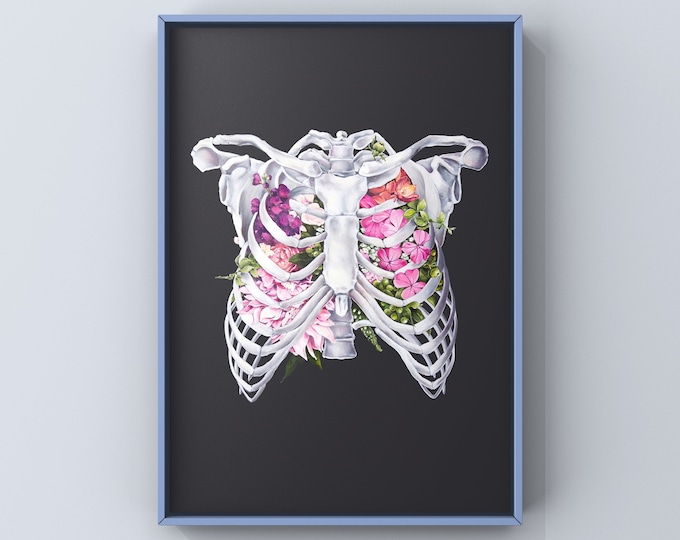 Floral Lumbar Spine Vertebrae Print of Oil Painting - Anatomical Art ...