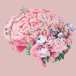 Floral Brain Pink Background Print of Oil Painting Anatomical Art Print Human Body Medical Art image 5