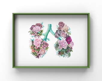 Floral Lungs II White Background Charity Anatomy Print of Oil Painting - Anatomical Art Print - Human Body - Medical Art