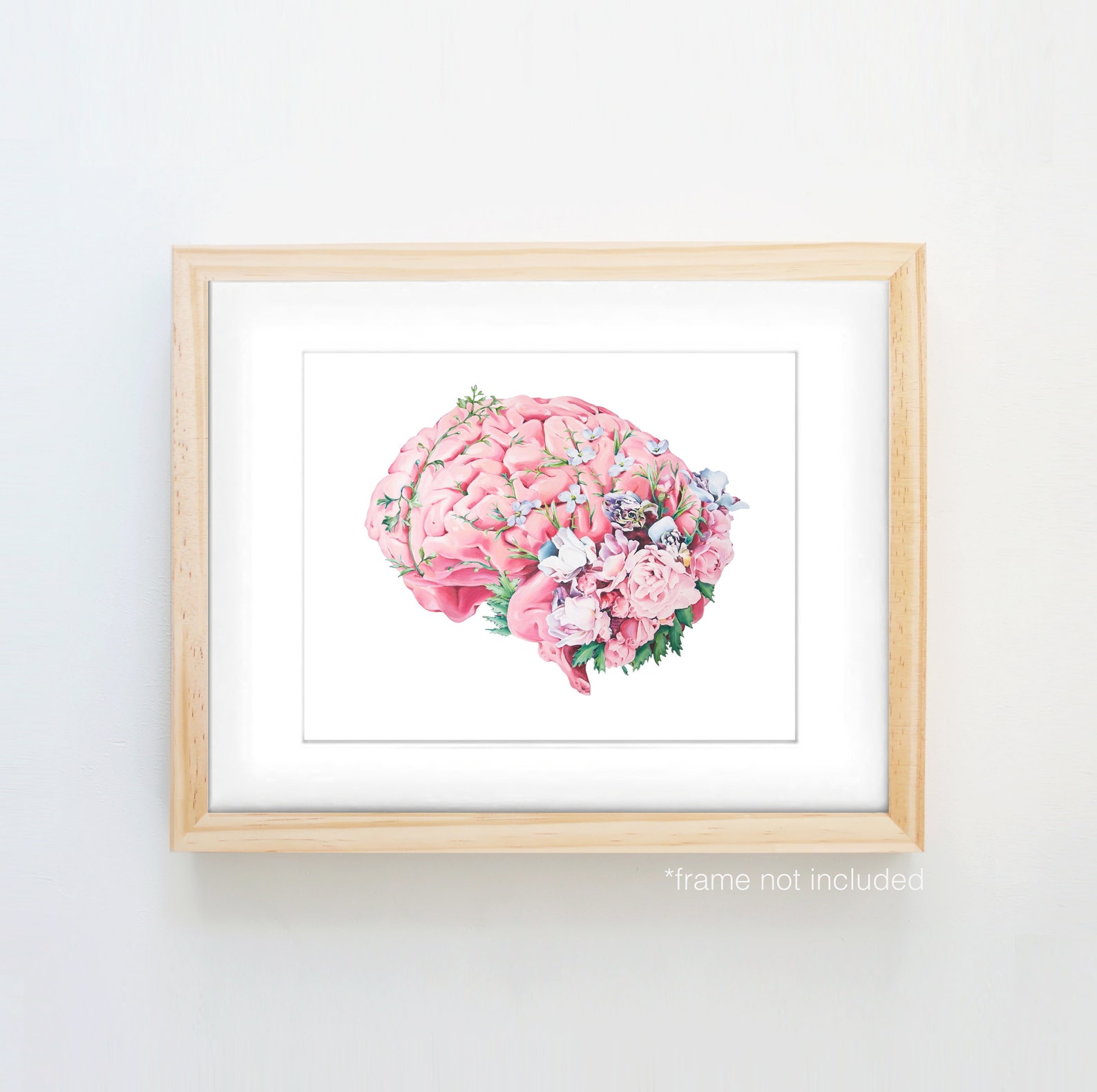 Floral Brain White Background Print of Oil Painting - Anatomical Art ...