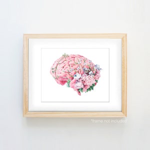 Floral Brain White Background Print of Oil Painting Anatomical Art Print Human Body Medical Art image 2