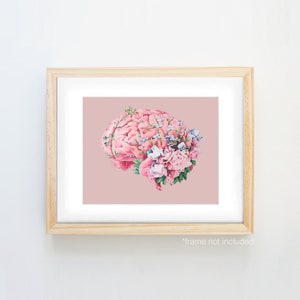 Floral Brain Pink Background Print of Oil Painting Anatomical Art Print Human Body Medical Art image 3