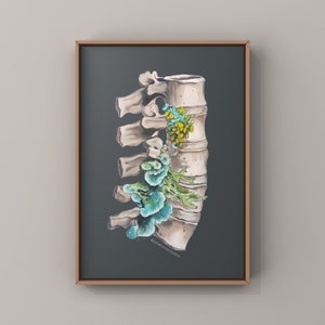 Floral Lumbar Spine Vertebrae Print of Oil Painting - Anatomical Art Print - Human Body - Medical Art - Chiropractic Gift