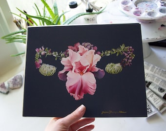 Uterus with Flowers Print - Anatomical wall art, Feminist Decor