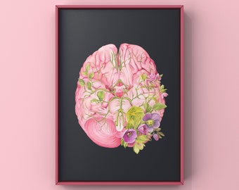 Floral Brain II Anatomical Medical Art Print - Artist Made - Clinical Decor