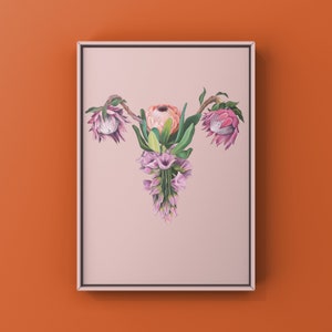 Floral Uterus II Pink Female Anatomy Wall Art Print  - Anatomical Womb Art - OBGYN - Doula Gift - Pregnancy Art - Fertility