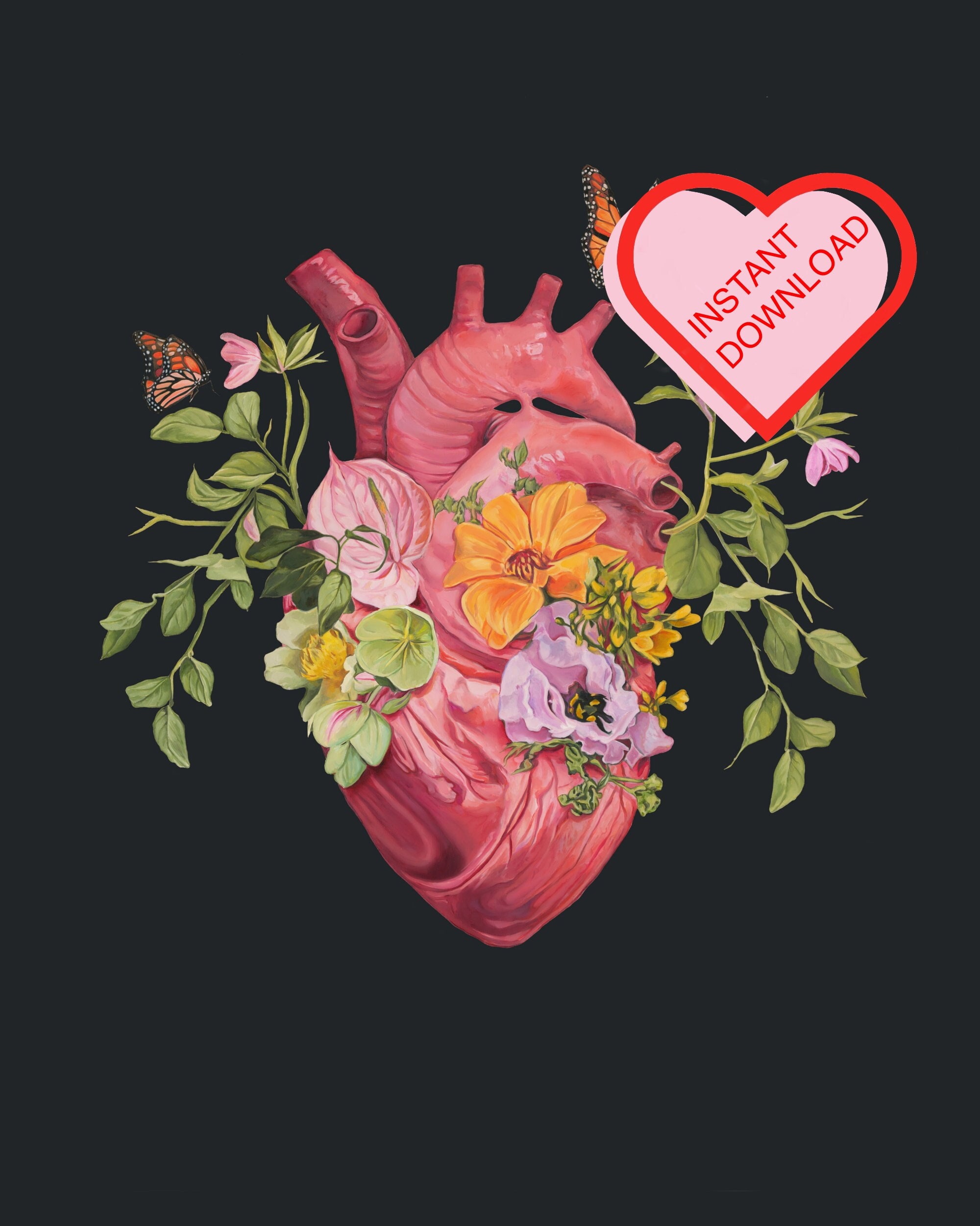 Anatomical Garden Heart Digital Download | Anatomy Wall Art | Instant File