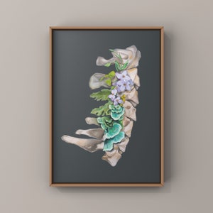 Floral Cervical Spine Vertebrae Print of Oil Painting - Anatomical Art Print - Human Body - Medical Art