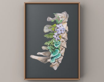 Floral Cervical Spine Vertebrae Print of Oil Painting - Anatomical Art Print - Human Body - Medical Art