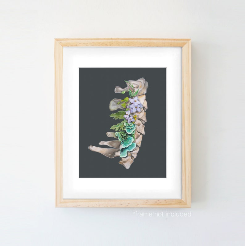 Floral Cervical Spine Vertebrae Print of Oil Painting Anatomical Art Print Human Body Medical Art image 5