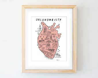 I Heart OKC Map - Anatomical Oklahoma City Art Print