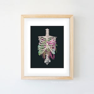 Floral Thoracic Cage Anatomy Print of Oil Painting Anatomical Art Print Human Body Medical Art image 2