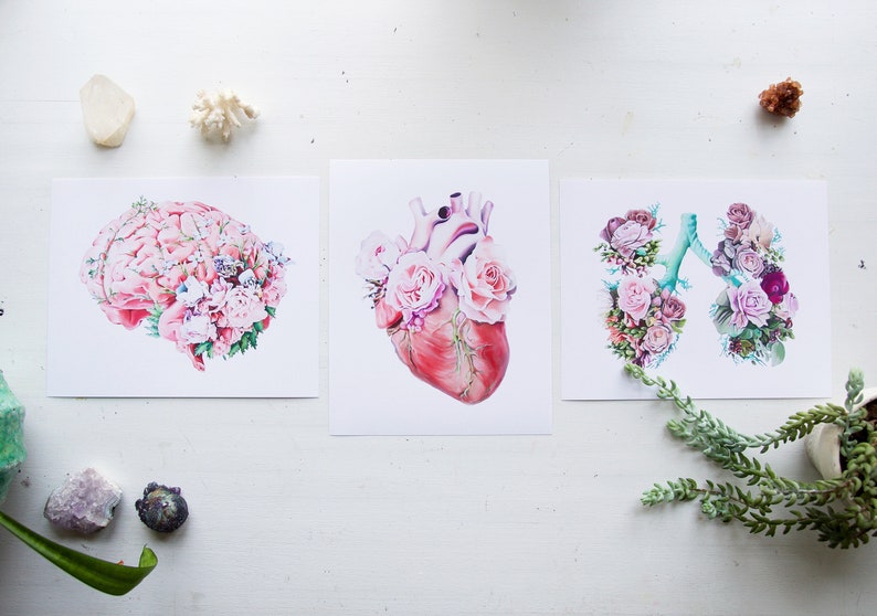 Floral Brain White Background Print of Oil Painting - Anatomical Art ...