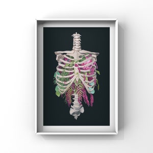 Floral Thoracic Cage Anatomy Print of Oil Painting Anatomical Art Print Human Body Medical Art image 3
