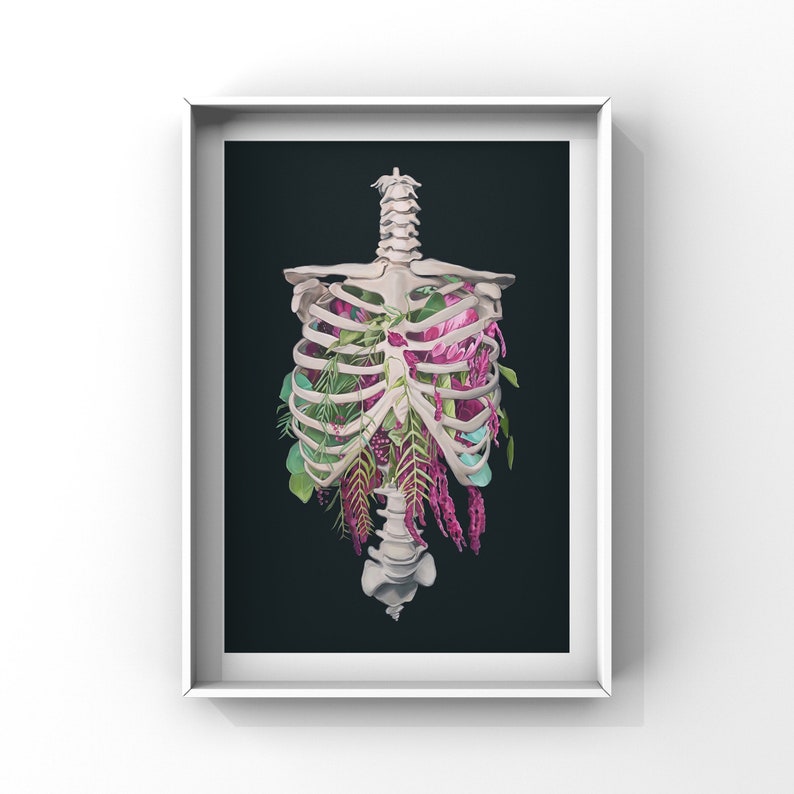 Floral Thoracic Cage Anatomy Print of Oil Painting Anatomical Art Print Human Body Medical Art image 3