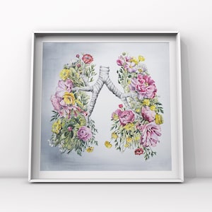 Floral Anatomy: Lungs Print of Oil Painting Anatomical Art Print Human Body Medical Art image 1