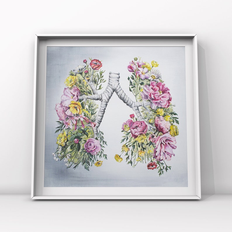 Floral Anatomy: Lungs Print of Oil Painting Anatomical Art Print Human Body Medical Art image 1